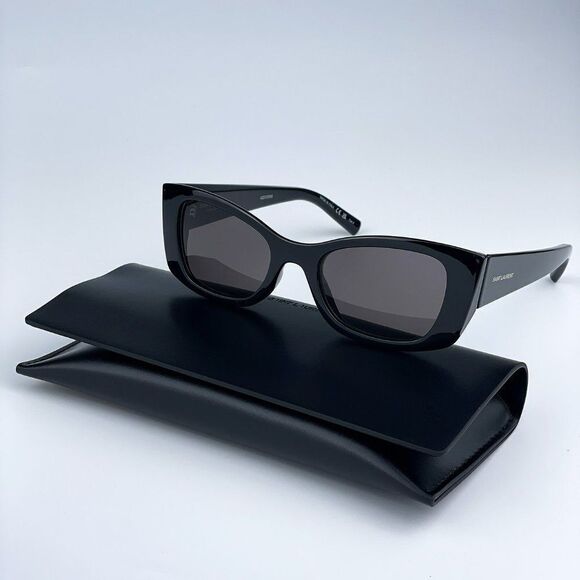 NEW Saint Laurent SL593 001 Black Square Unisex Sunglasses - Picture 1 of 11